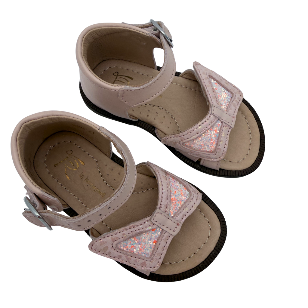 Sandales ouvertes rose poudré à nœud pailleté — 21