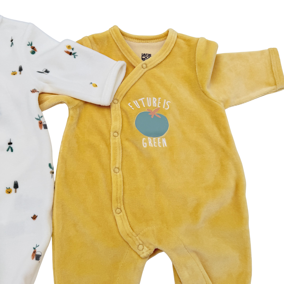 Lot de 2 pyjamas bébé en velours blanc et moutarde - 1 mois
