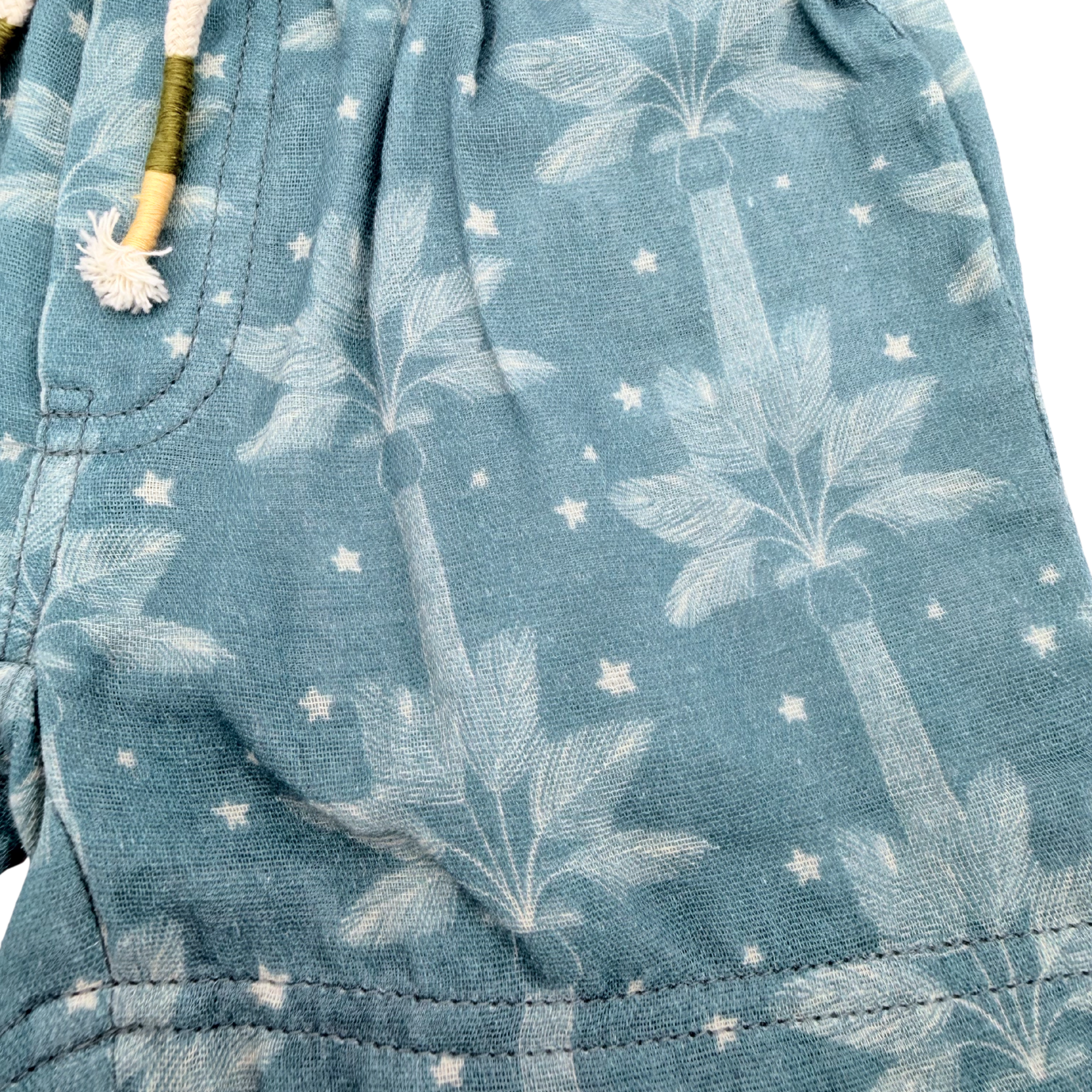 Short bleu imprimé palmiers — 6 mois