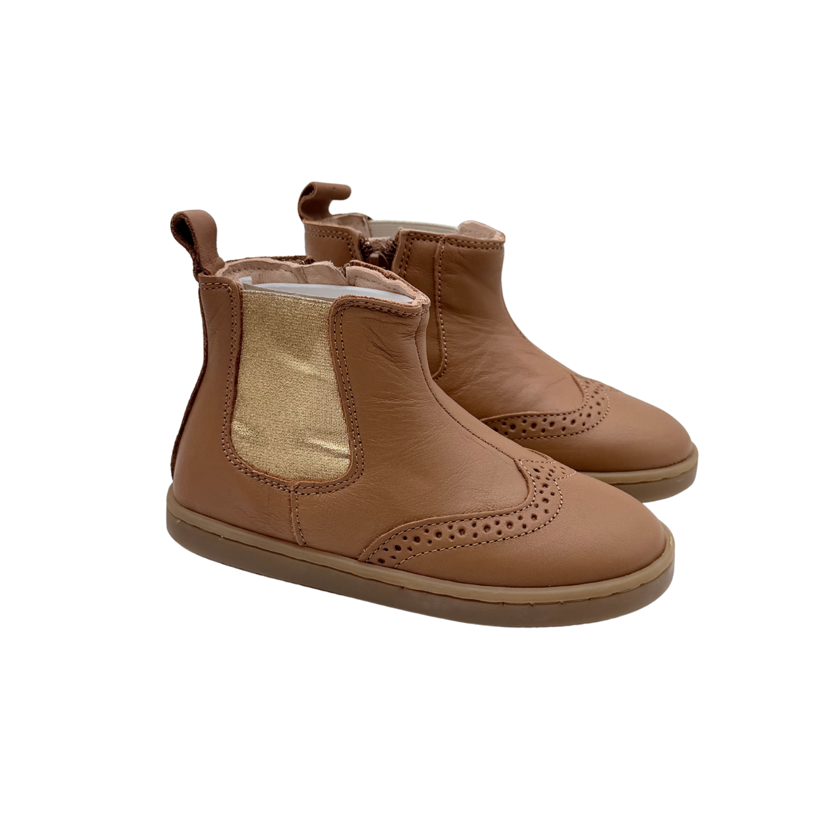 Bottines premiers pas en cuir marron doré - 25