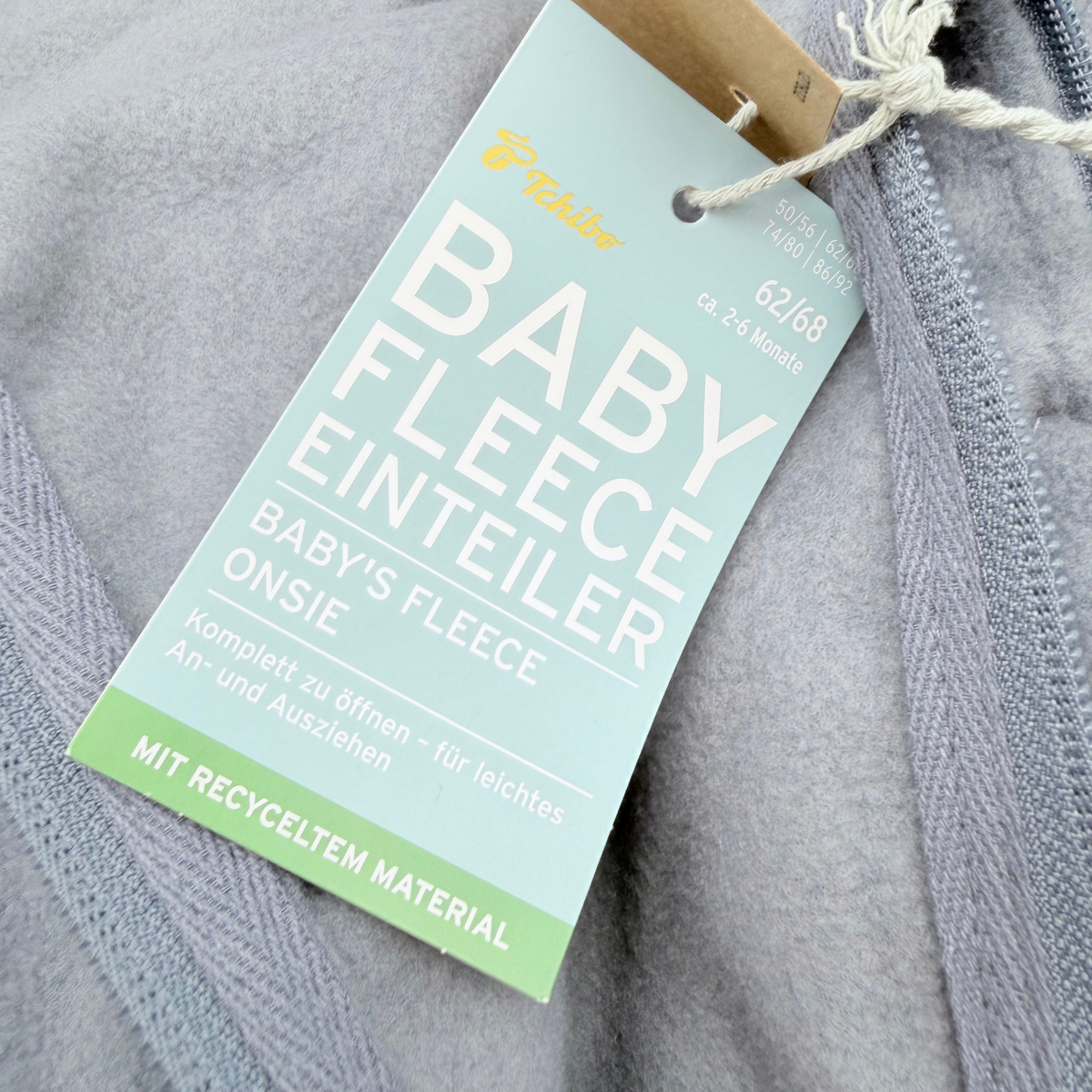 Combinaison bébé gris bleuté en polaire à double zip - 2-6 mois