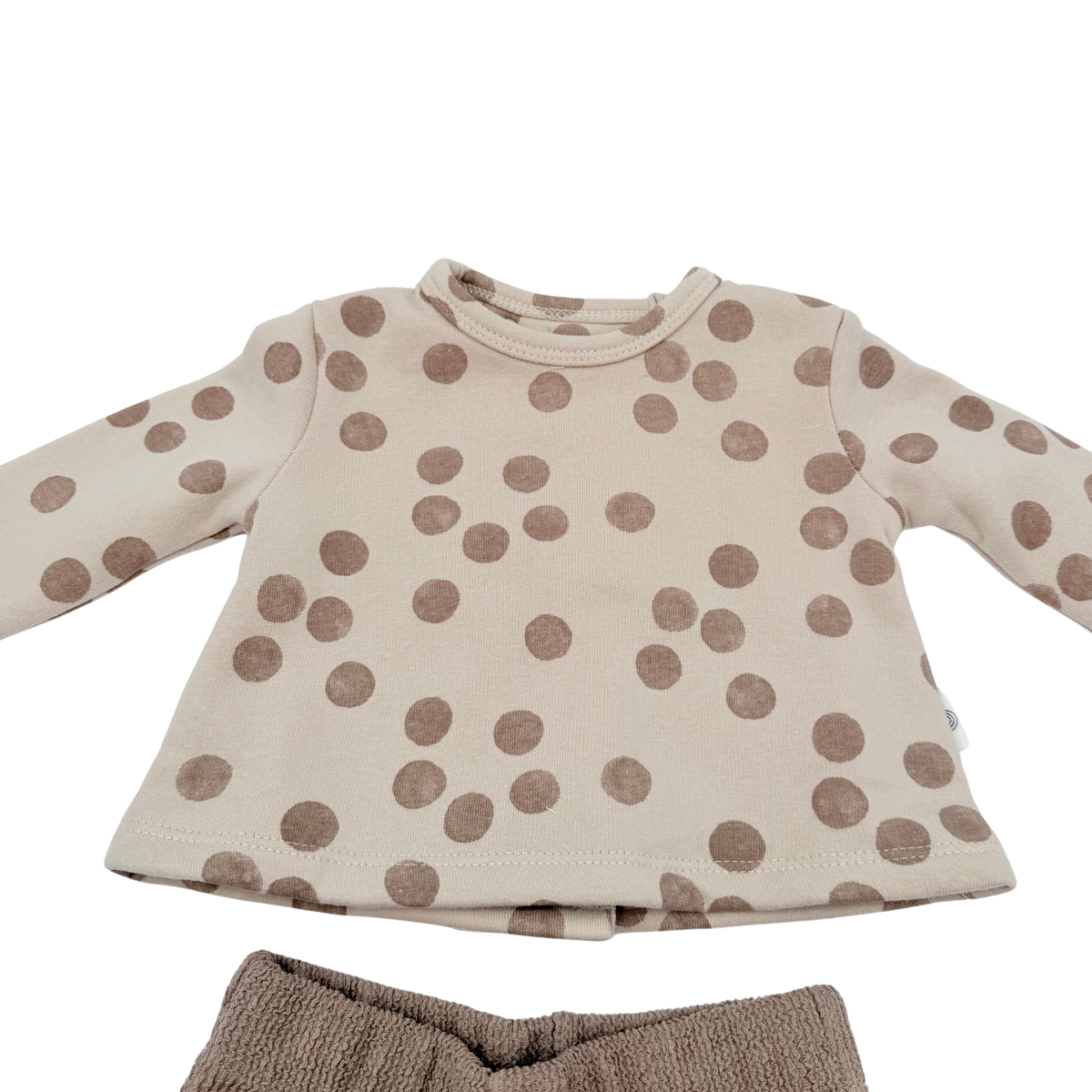 Ensemble beige à pois marron et pantalon - 1 mois