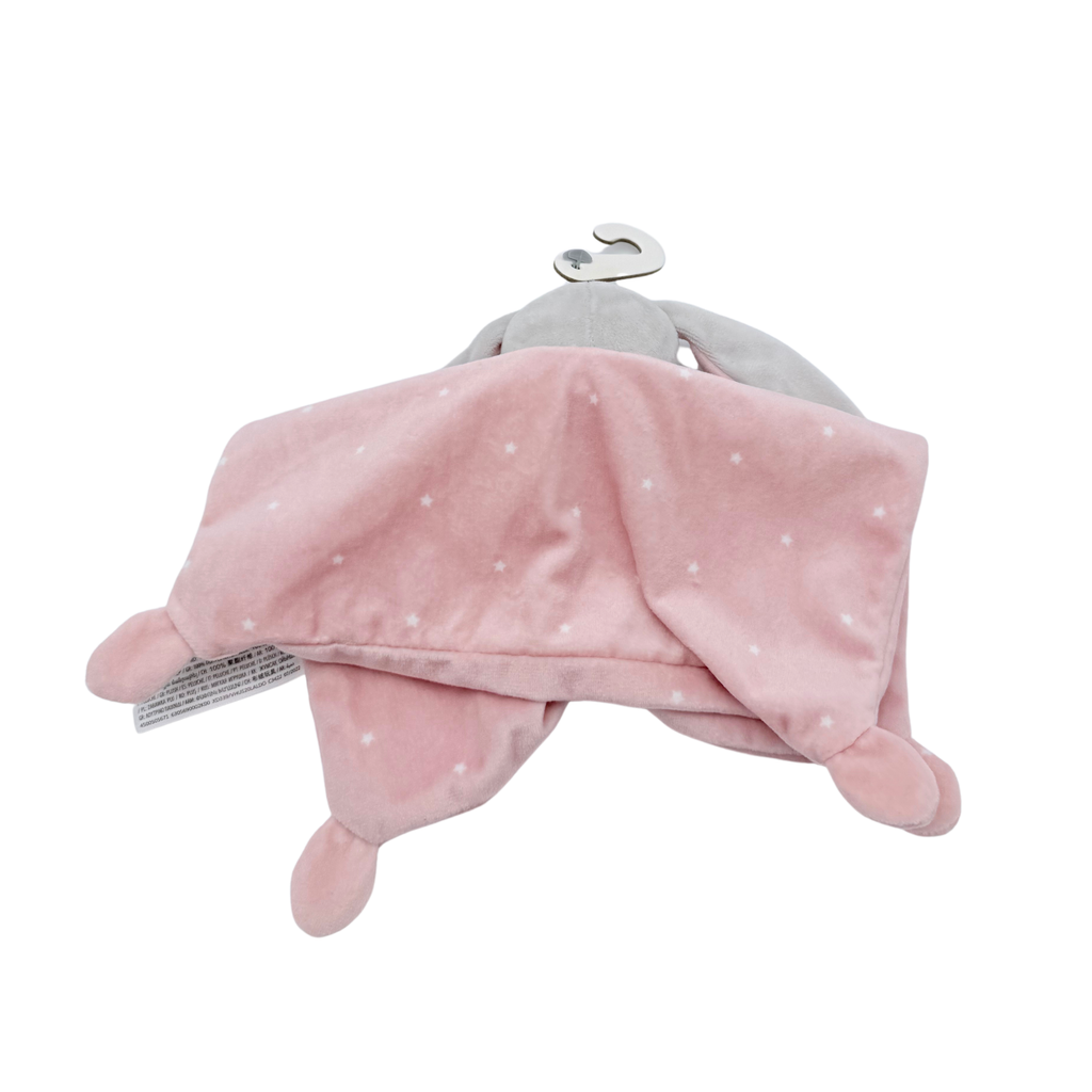 Doudou plat lapin rose et gris à étoiles