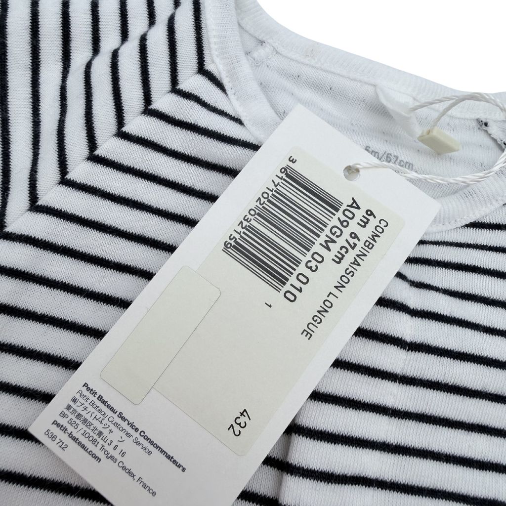 Combinaison rayée noir et blanc “Je t’aime” — 6 mois