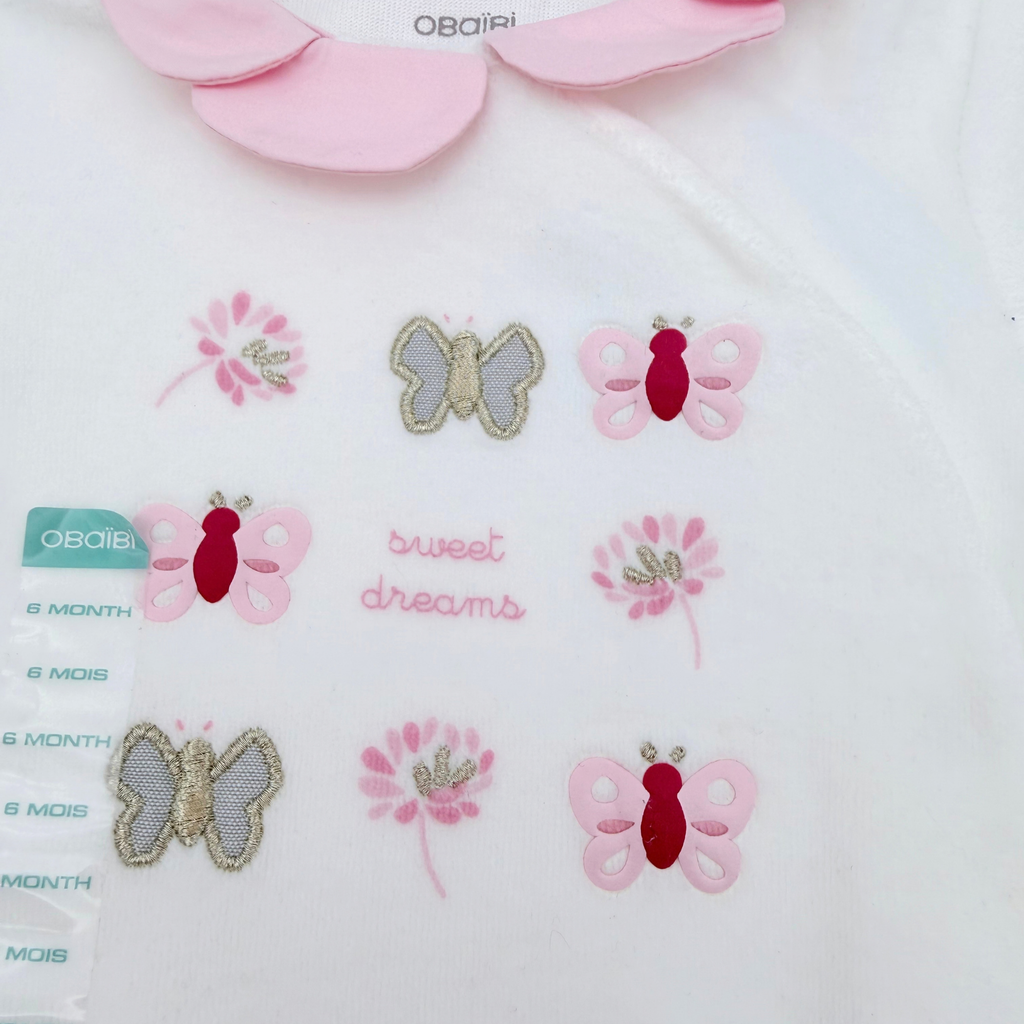 Pyjama bébé blanc et rose à motifs papillons - 6 mois