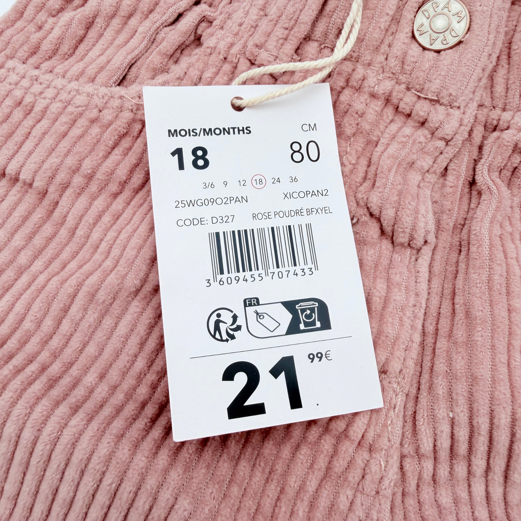 Pantalon rose en velours côtelé - 18 mois&nbsp;