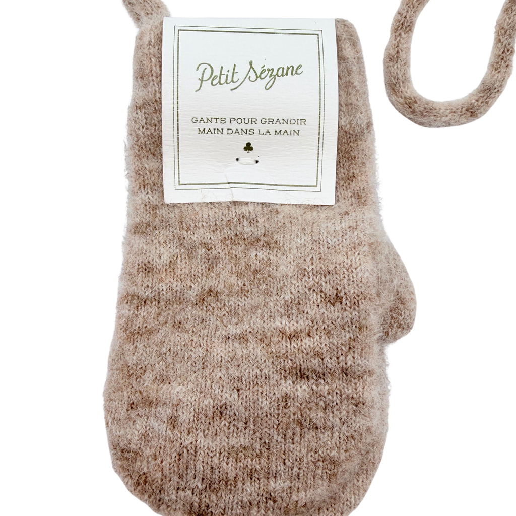 Moufles beige en maille avec cordon - 2-4 ans