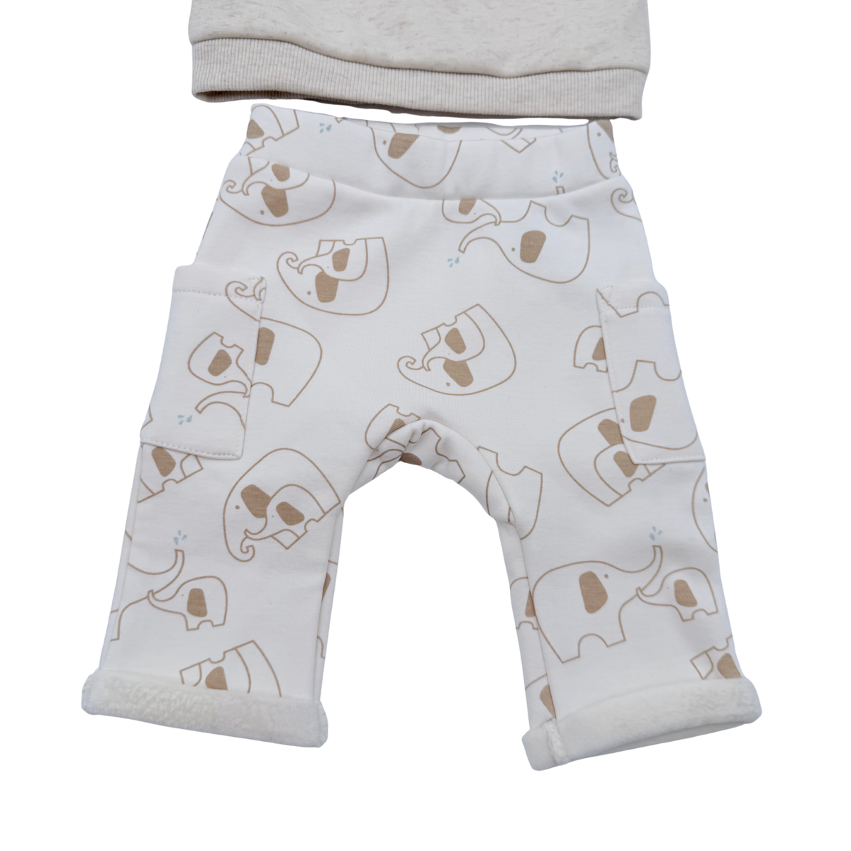 Ensemble bébé deux pièces écru motif éléphants - 3 mois