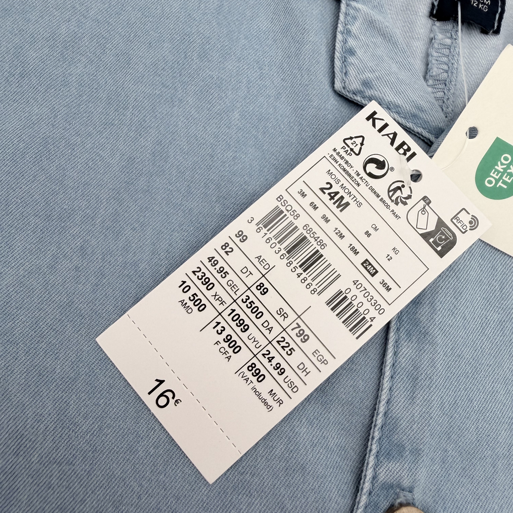 Combinaison denim bleu clair manches courtes — 24 mois