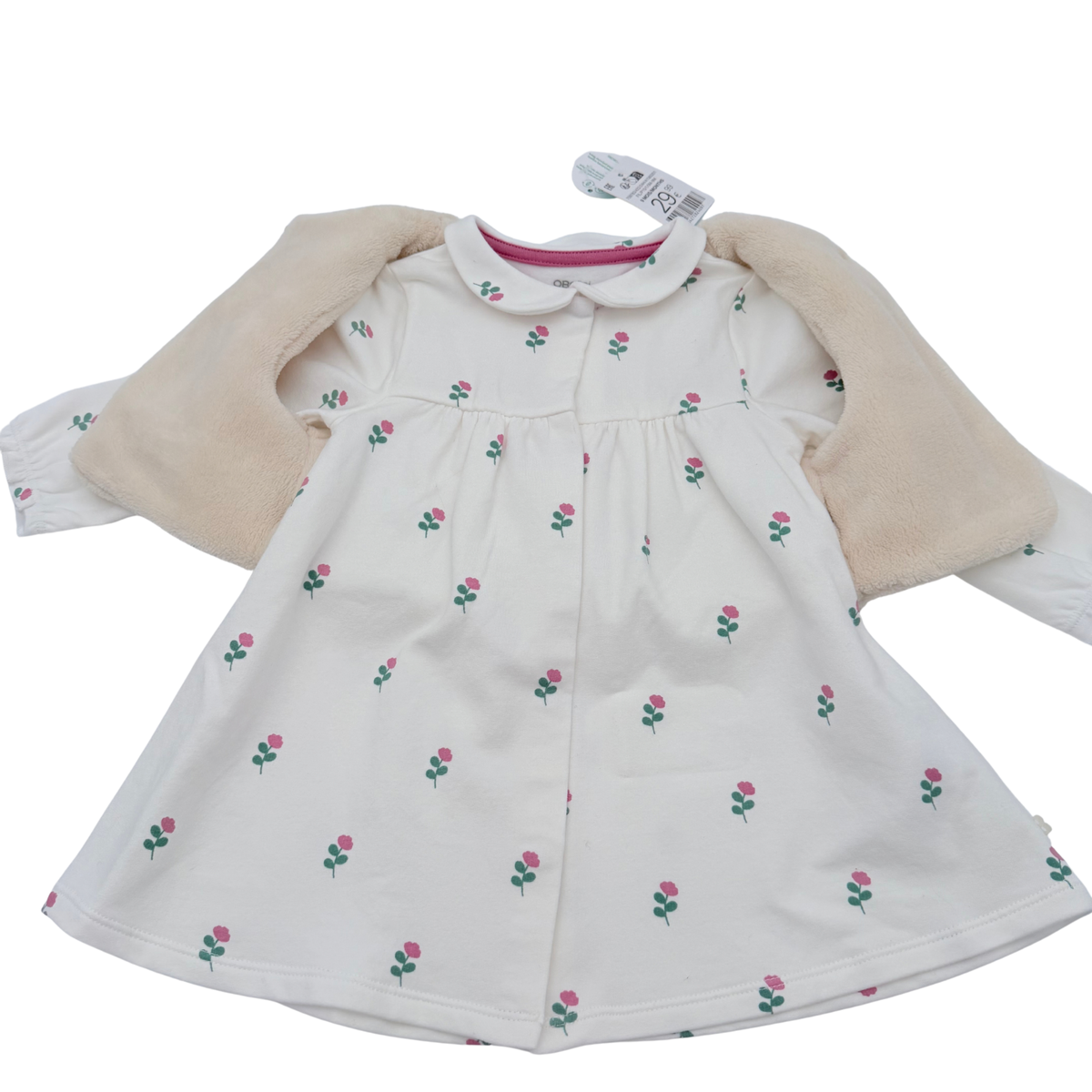 Ensemble bébé robe écrue fleurie et gilet sans manches - 9 mois