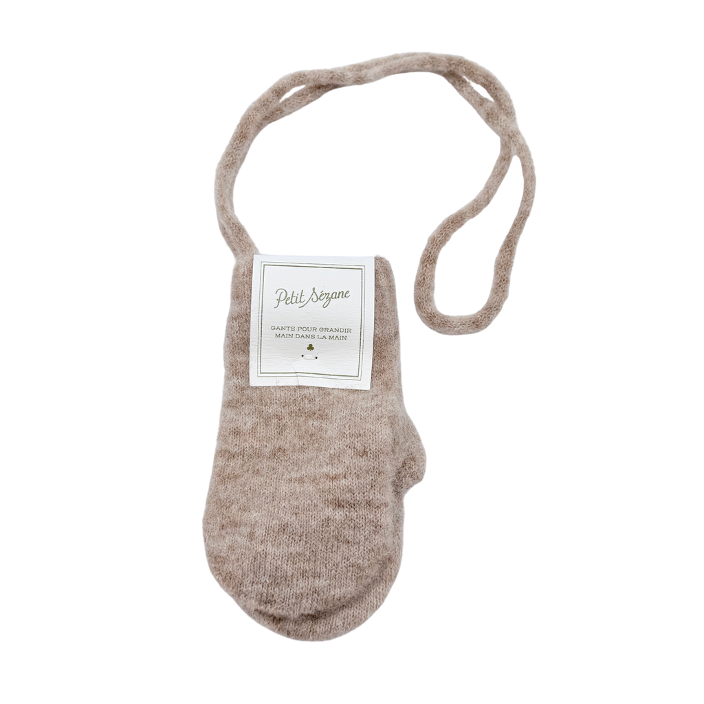 Moufles beige en maille avec cordon - 2-4 ans