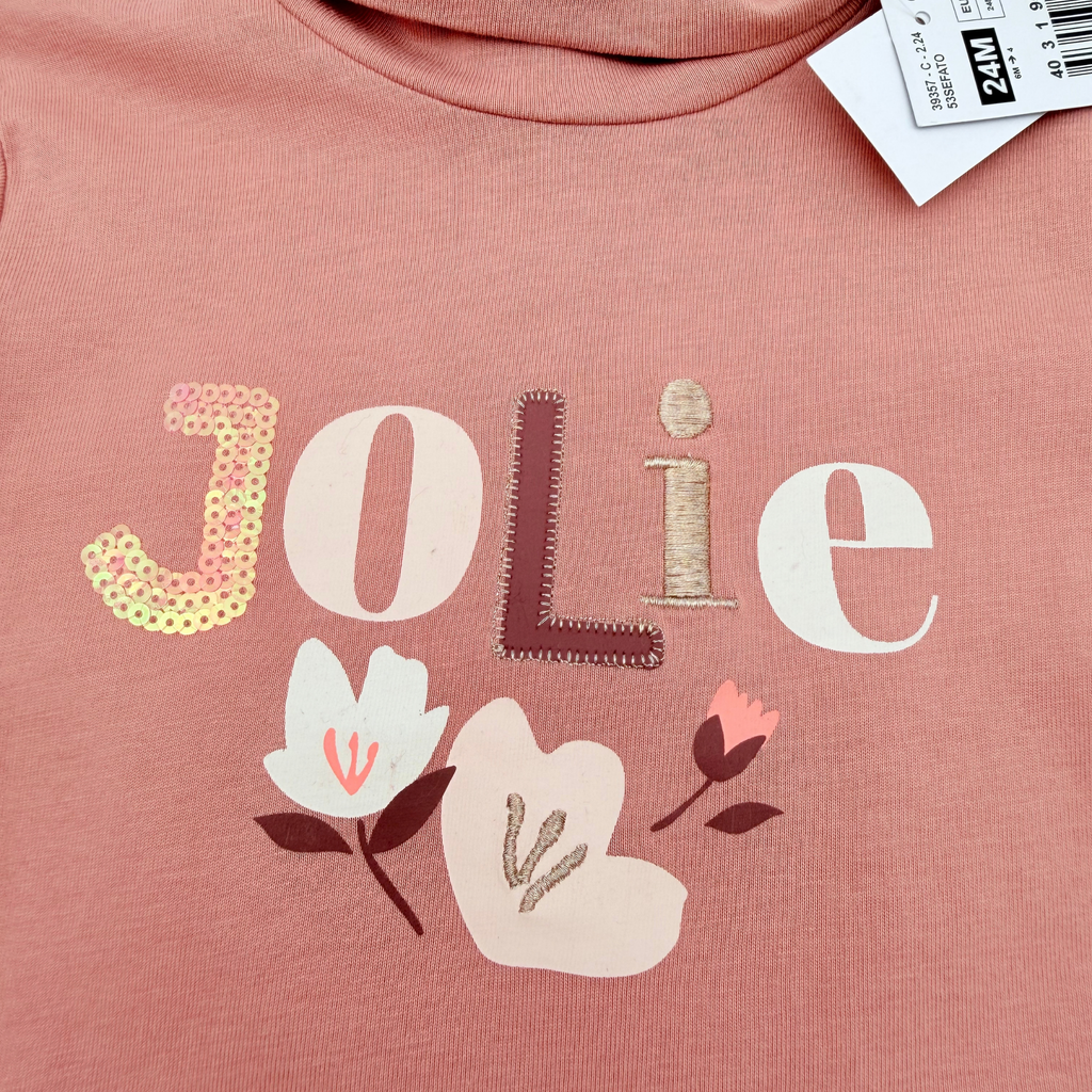 T-shirt col roulé terracotta « Jolie » - 24 mois