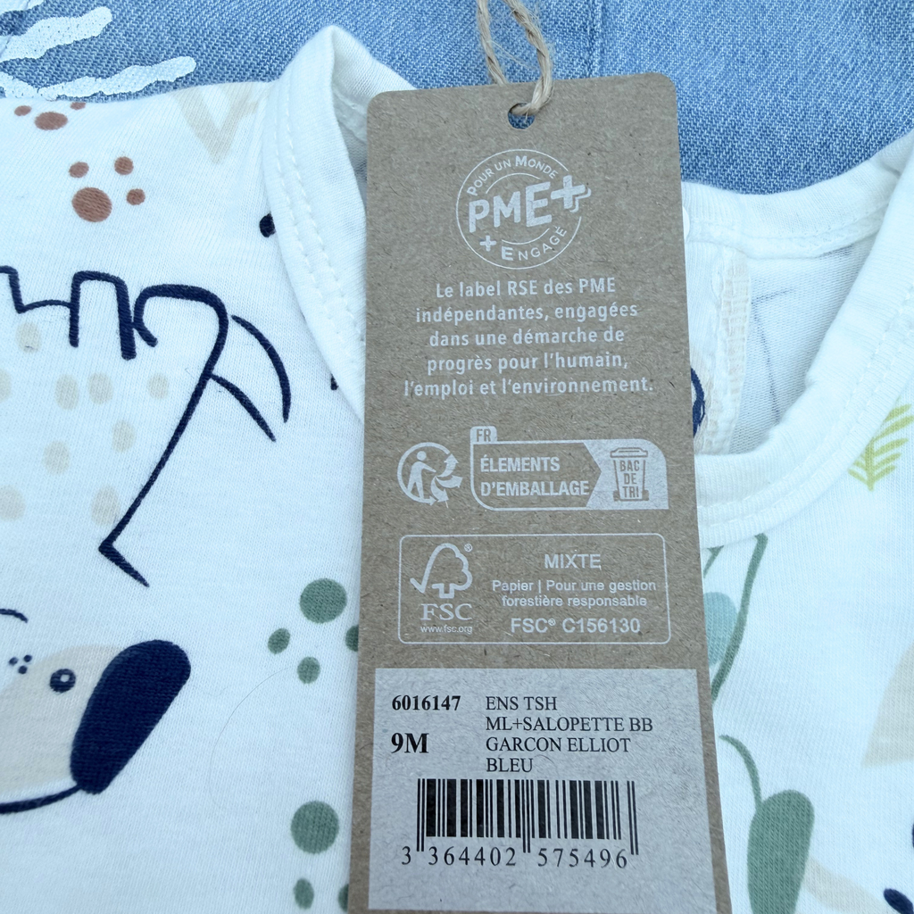Ensemble salopette short & t-shirt imprimé chien — 9 mois
