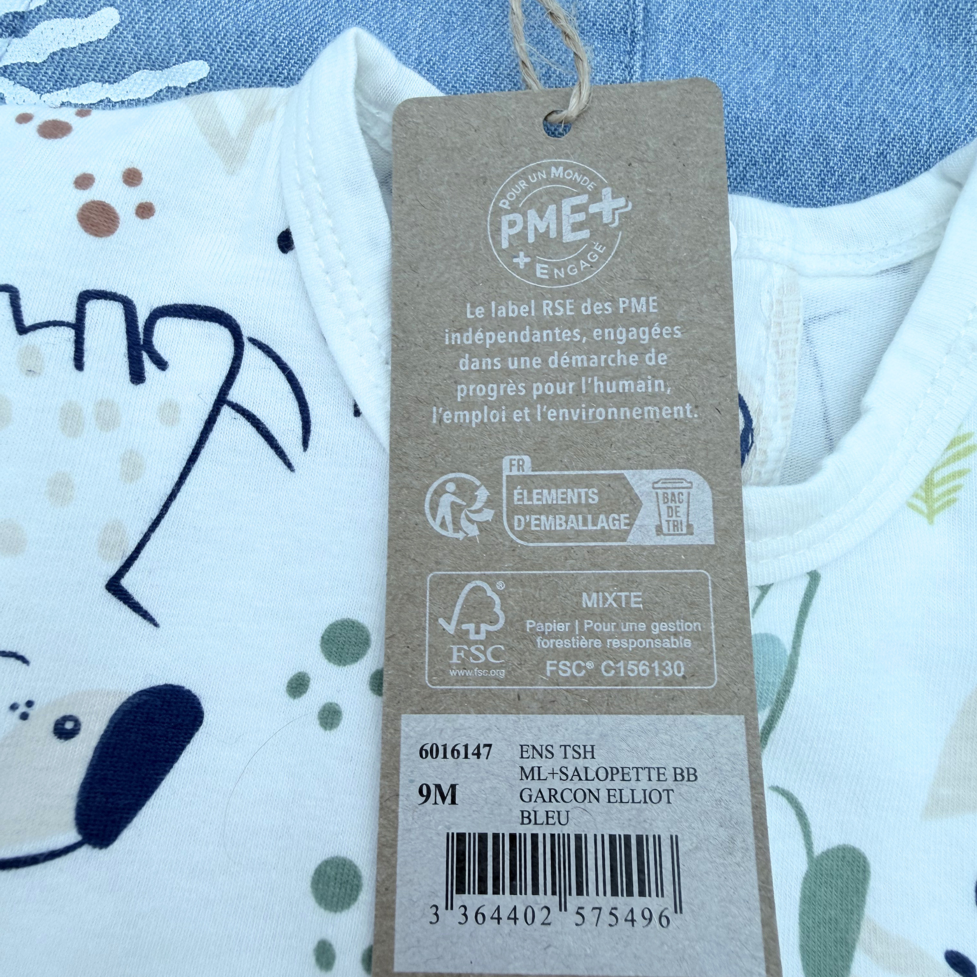 Ensemble salopette short & t-shirt imprimé chien — 9 mois
