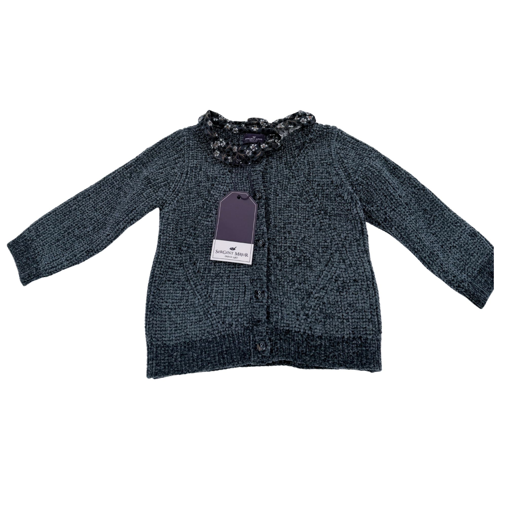 Gilet bleu col fleuri — 18 mois