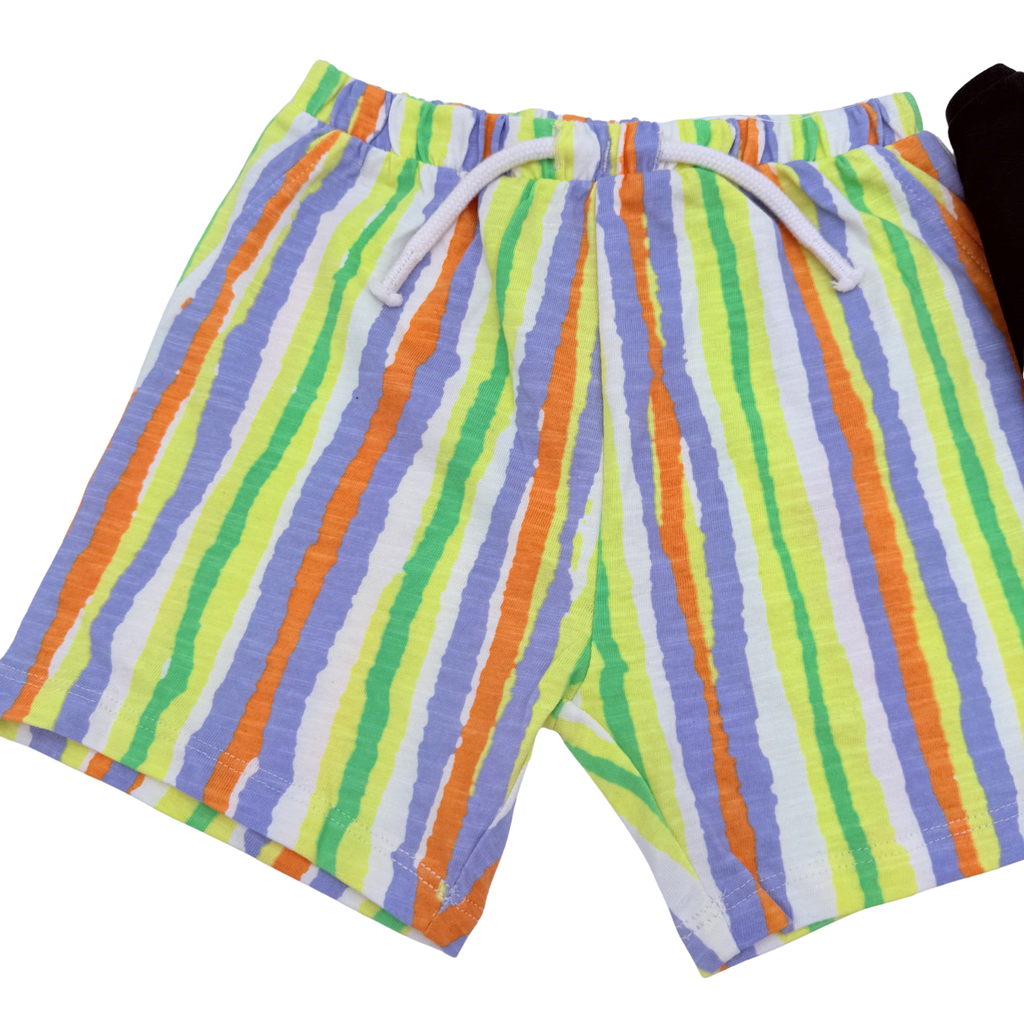 Ensemble bébé noir et short rayé multicolore — 12-18 mois