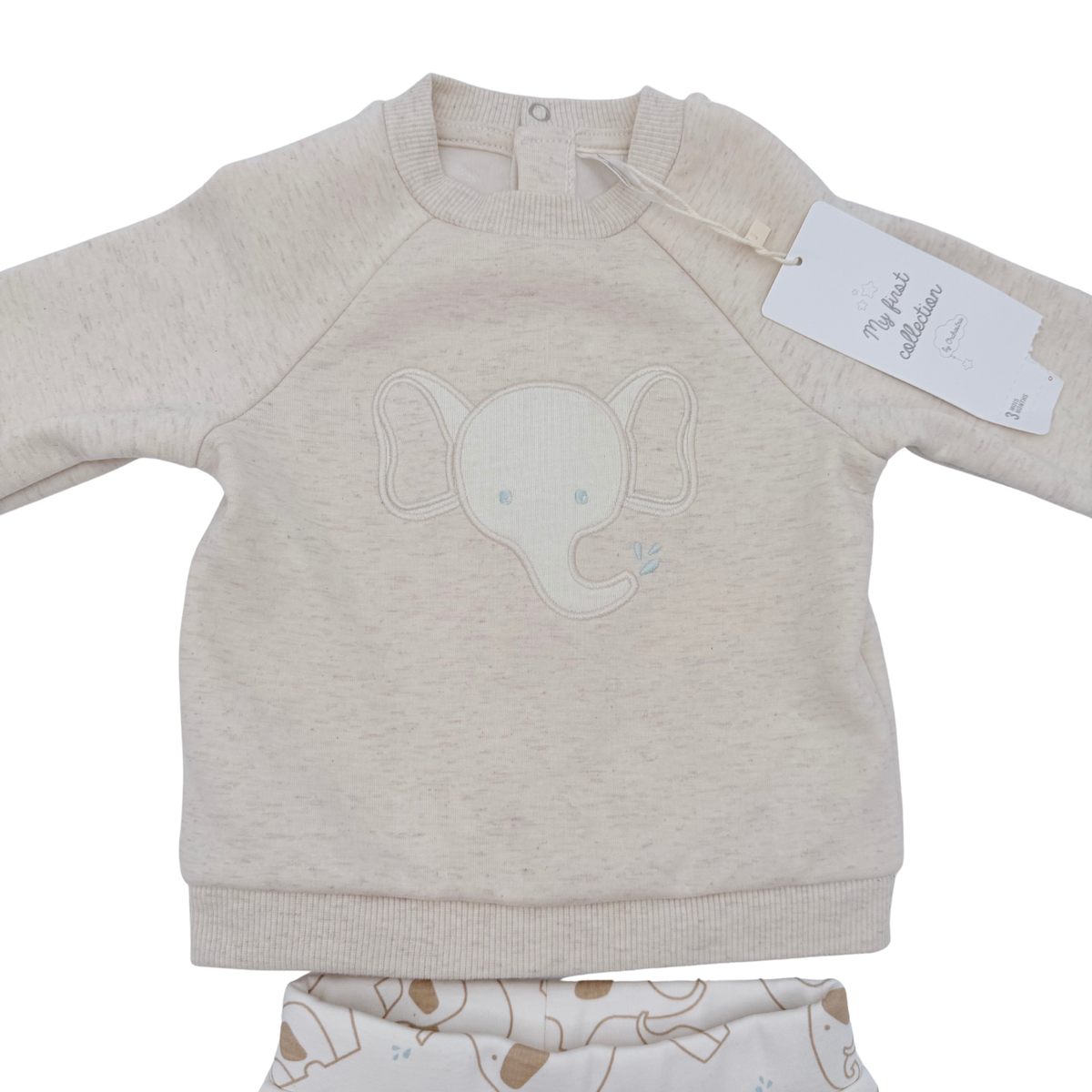 Ensemble bébé deux pièces écru motif éléphants - 3 mois