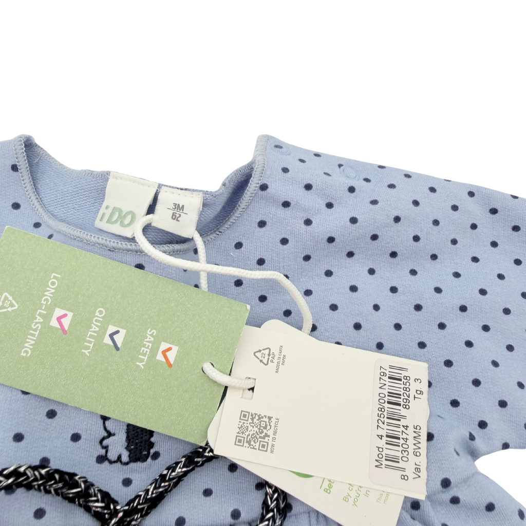 Robe bébé bleu clair à pois - 3-6 mois