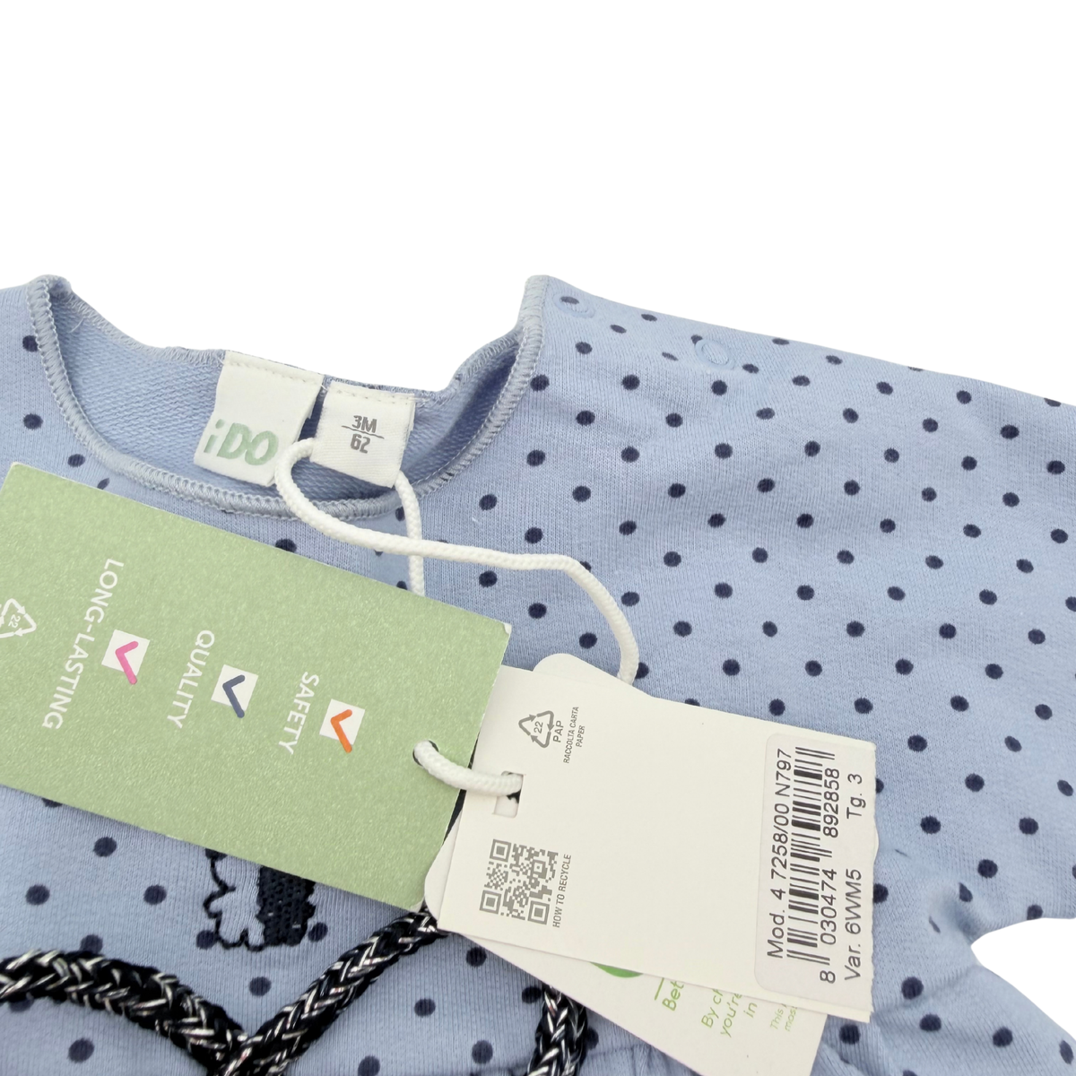 Robe bébé bleu clair à pois - 3-6 mois