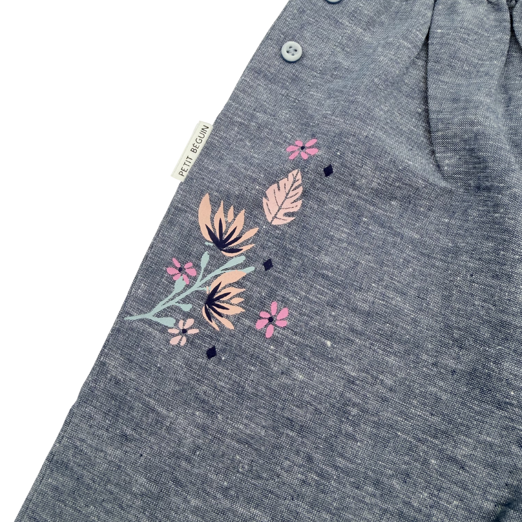 Pantalon léger bleu chiné à imprimé floral — 24 mois