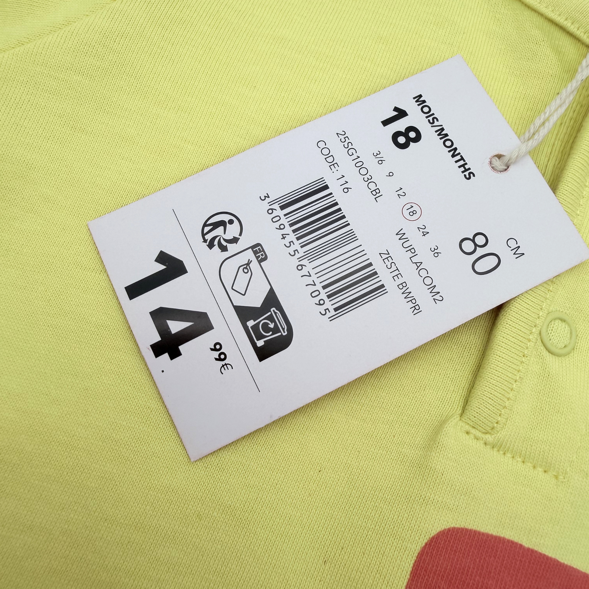 Combishort jungle vert anis — 18 mois