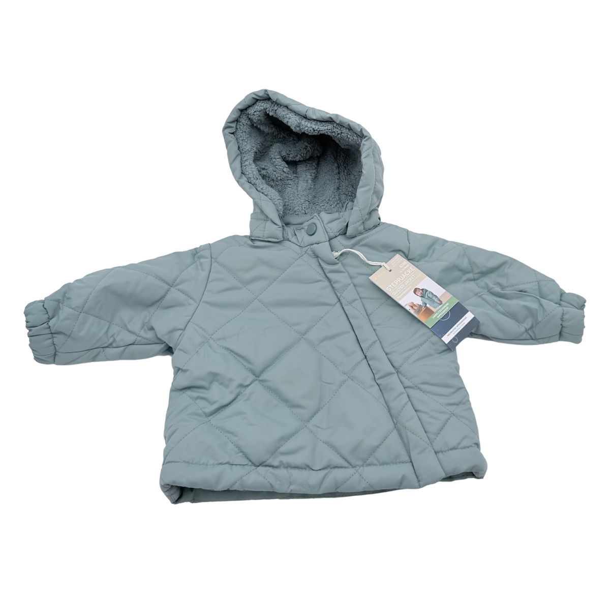 Veste bébé matelassée vert sauge à capuche - 2-6 mois