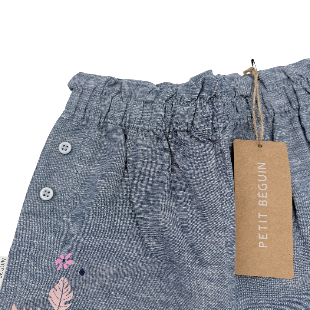 Pantalon léger bleu chiné à imprimé floral — 24 mois