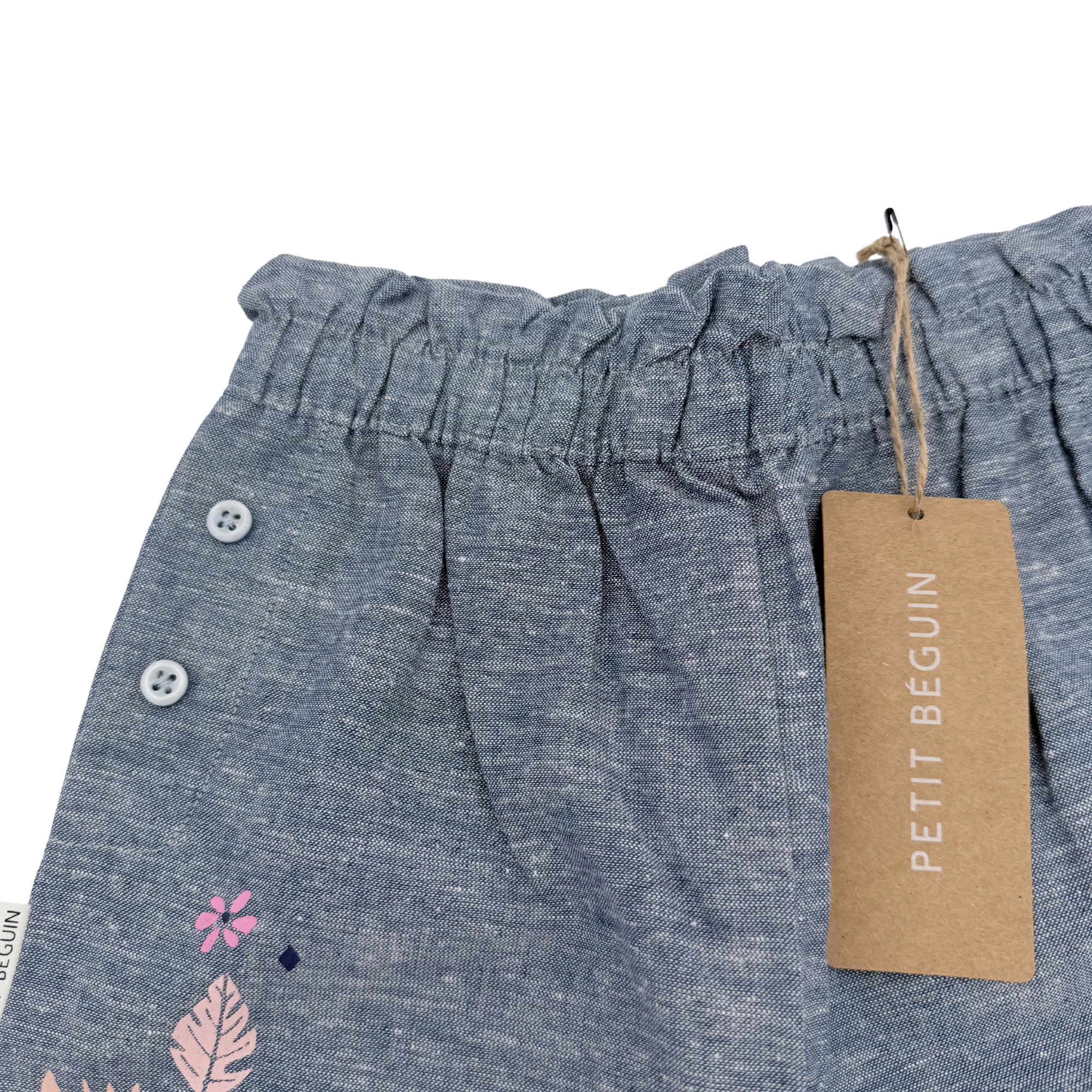 Pantalon léger bleu chiné à imprimé floral — 24 mois
