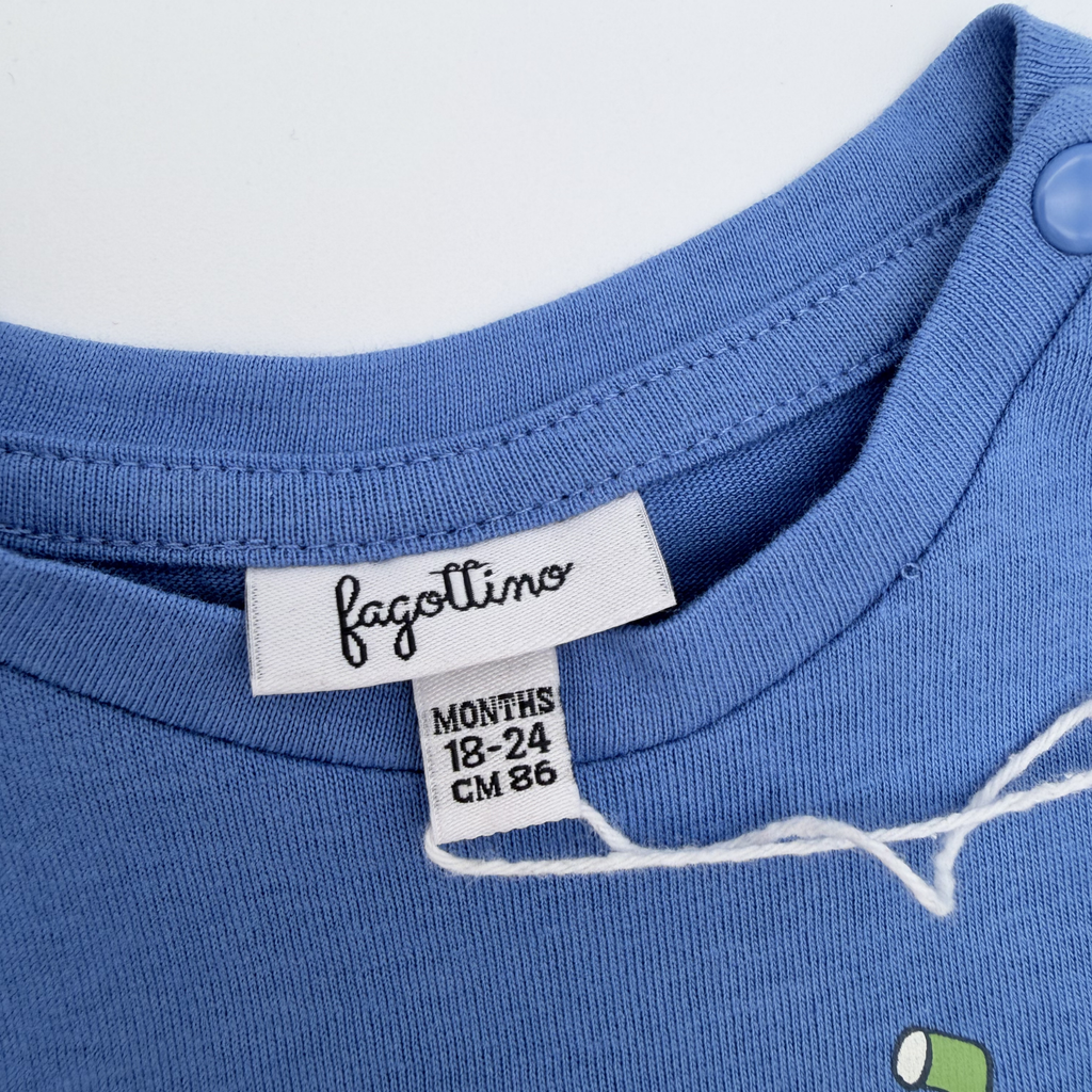 T-shirt bleu “Let’s Play Mom It’s Funny” — 18-24 mois