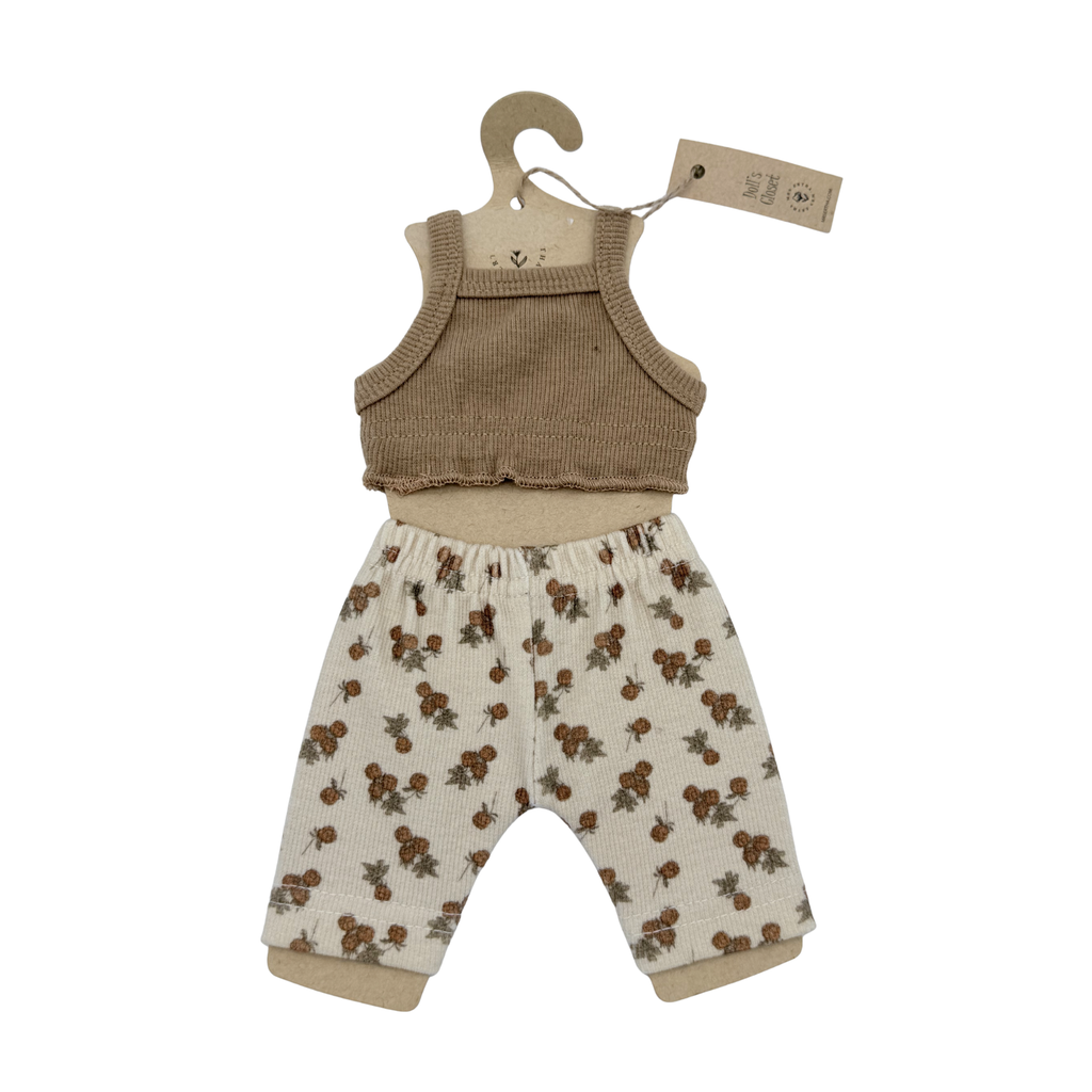 Ensemble pantalon fleuri et brassière pour poupée 34-36 cm