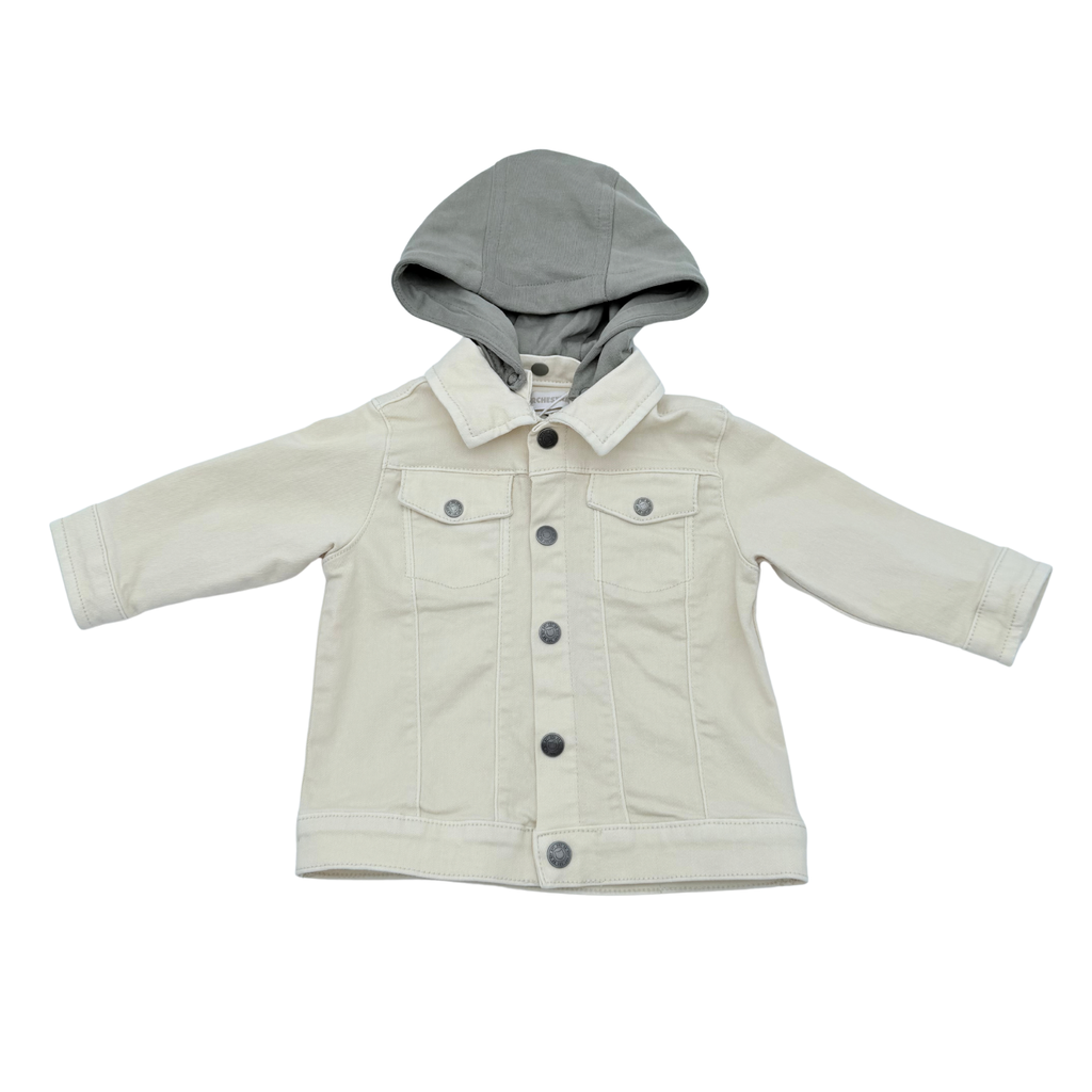 Veste en jean écrue à capuche kaki amovible - 6 mois