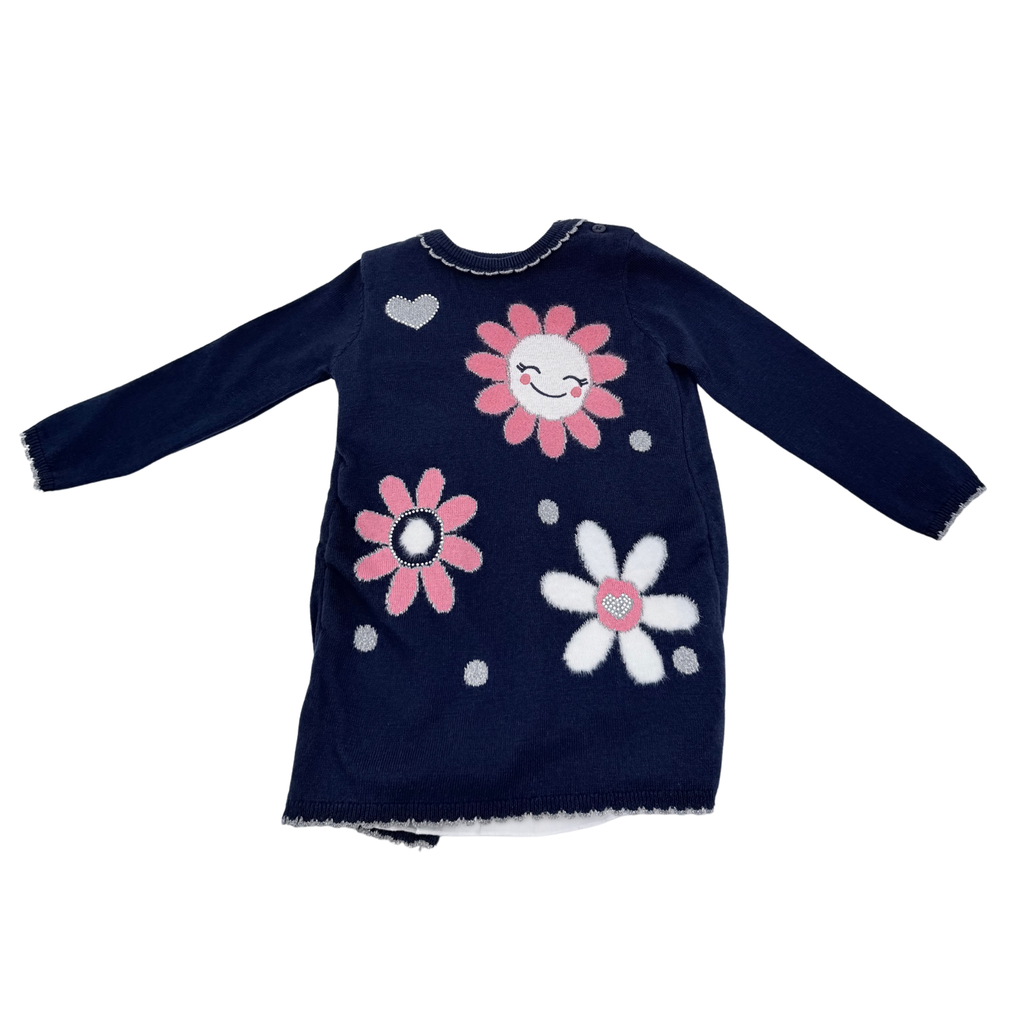 Robe en maille bleu marine à fleurs - 2 ans