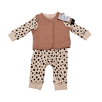Ensemble bébé beige imprimé léopard avec gilet matelassé - 3 mois