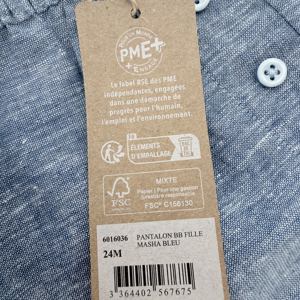 Pantalon léger bleu chiné à imprimé floral — 24 mois