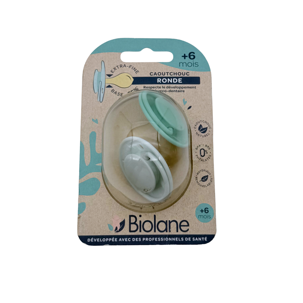 Lot de 2 sucettes caoutchouc ronde — 0-6 mois