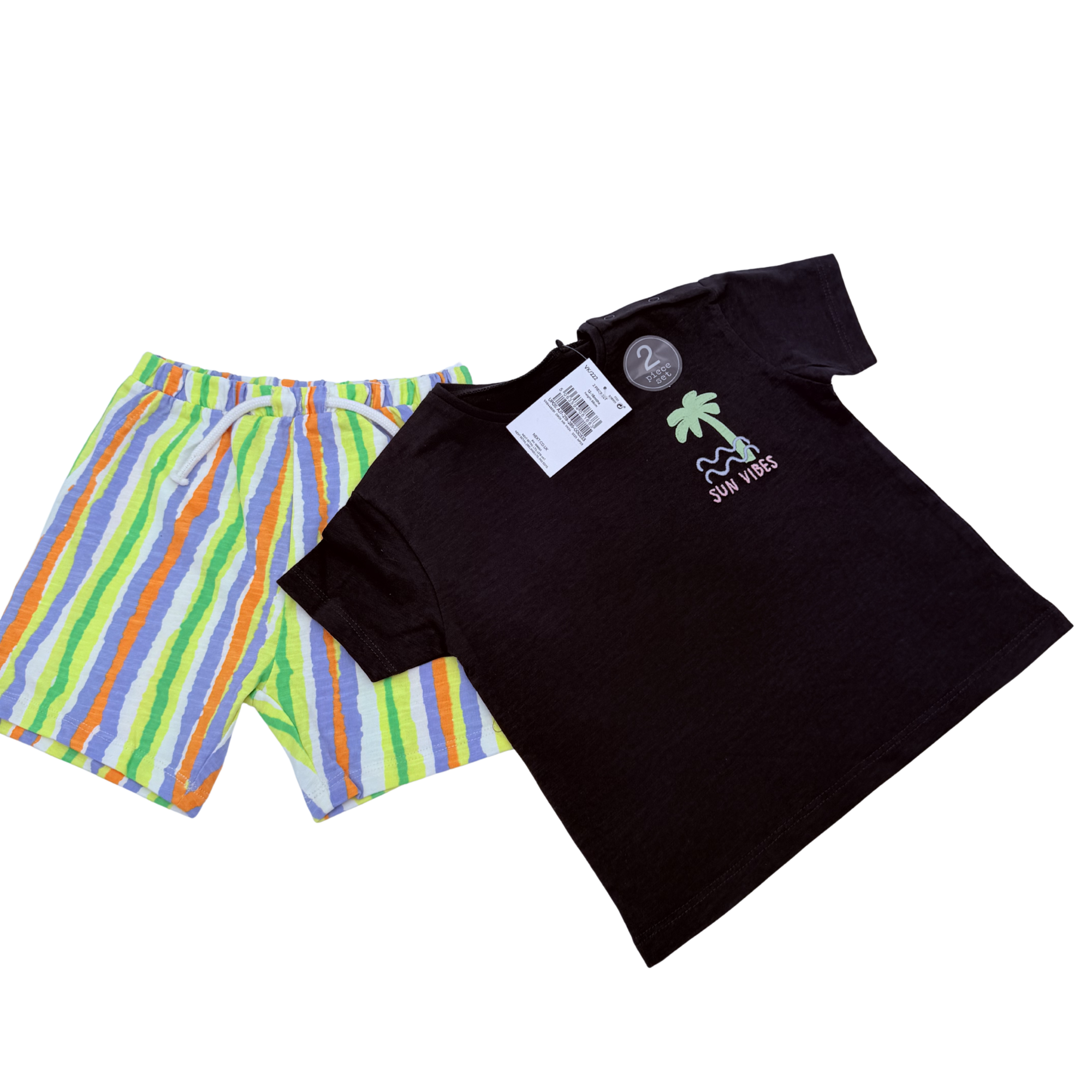 Ensemble bébé noir et short rayé multicolore — 12-18 mois