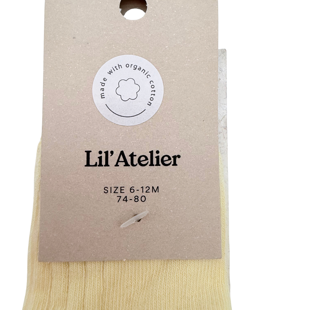 Chaussettes bébé jaunes en coton biologique à bordure dentelle - 6-12 mois