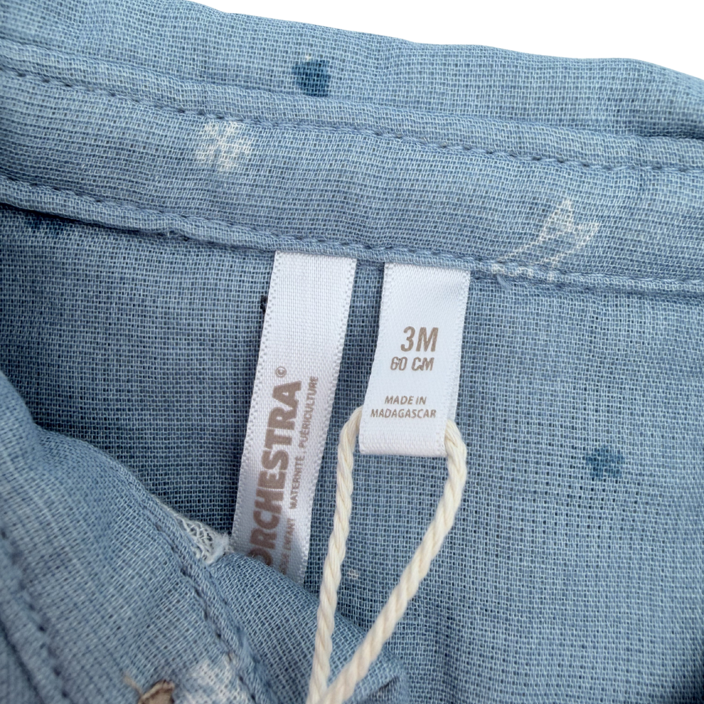Chemise manches longues en double gaze bleu - 3 mois
