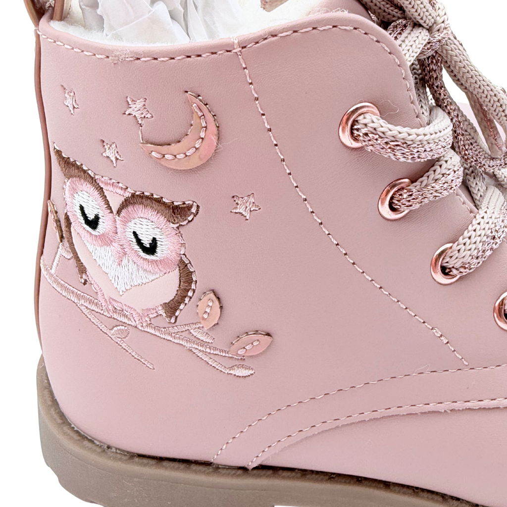 Bottines enfant rose poudré motif hibou - 26
