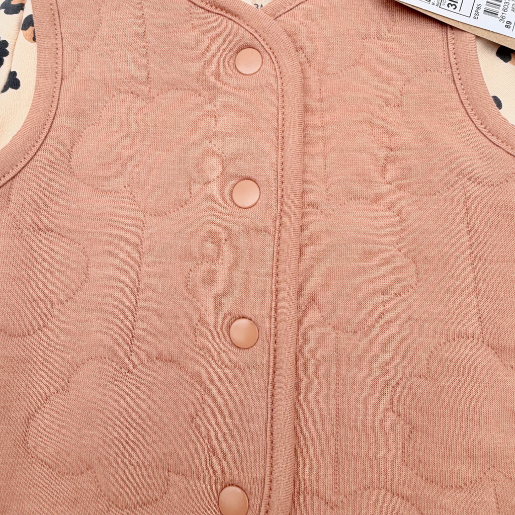 Ensemble bébé beige imprimé léopard avec gilet matelassé - 3 mois