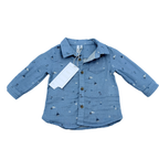 Chemise manches longues en double gaze bleu - 3 mois