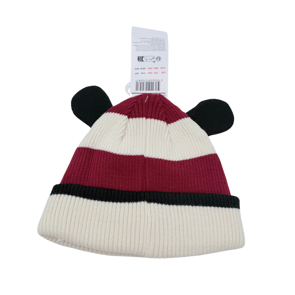 Bonnet bébé à oreilles bordeaux et écru - 3-6 mois