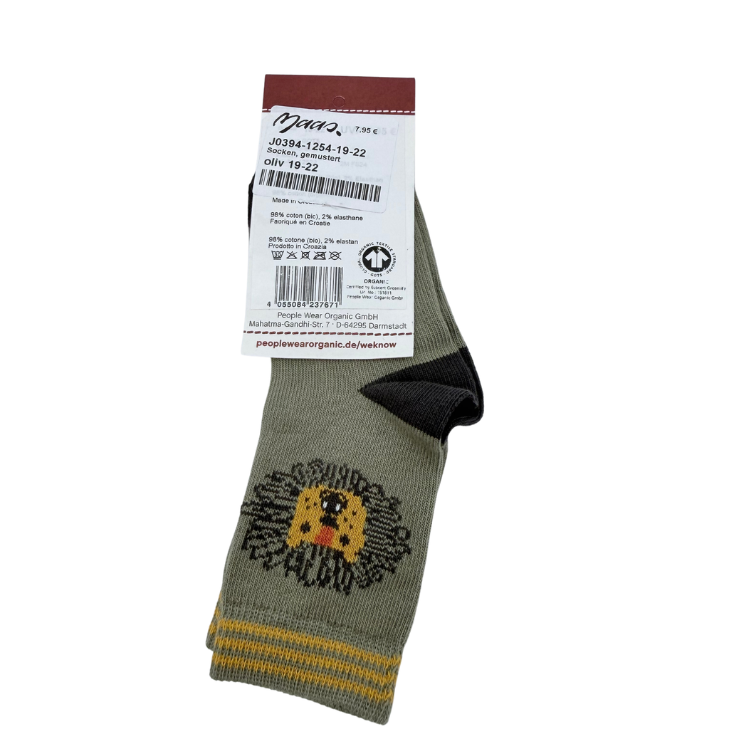 Chaussettes kaki en coton bio motif lion - 19-22