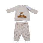Ensemble bébé deux pièces en molleton écru motif cheval - 1 mois