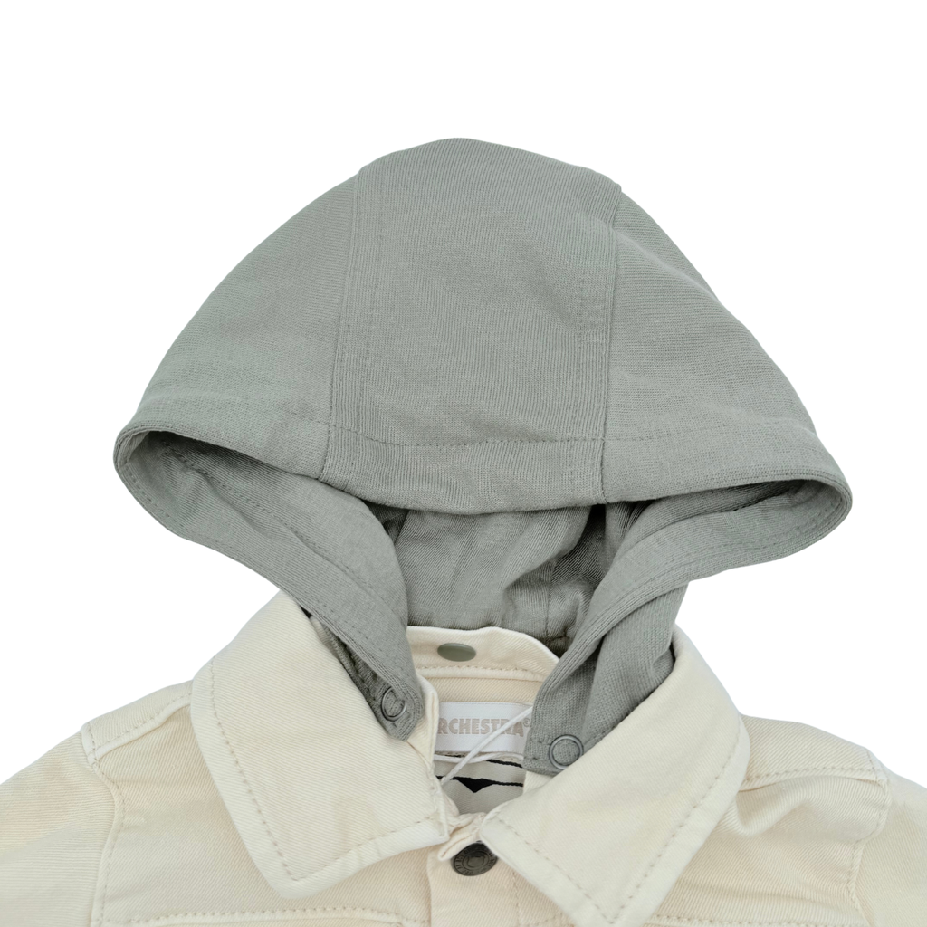 Veste en jean écrue à capuche kaki amovible - 6 mois