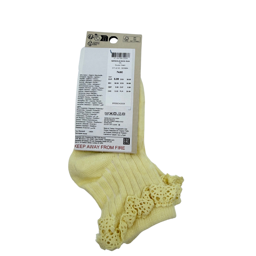 Chaussettes bébé jaunes en coton biologique à bordure dentelle - 6-12 mois