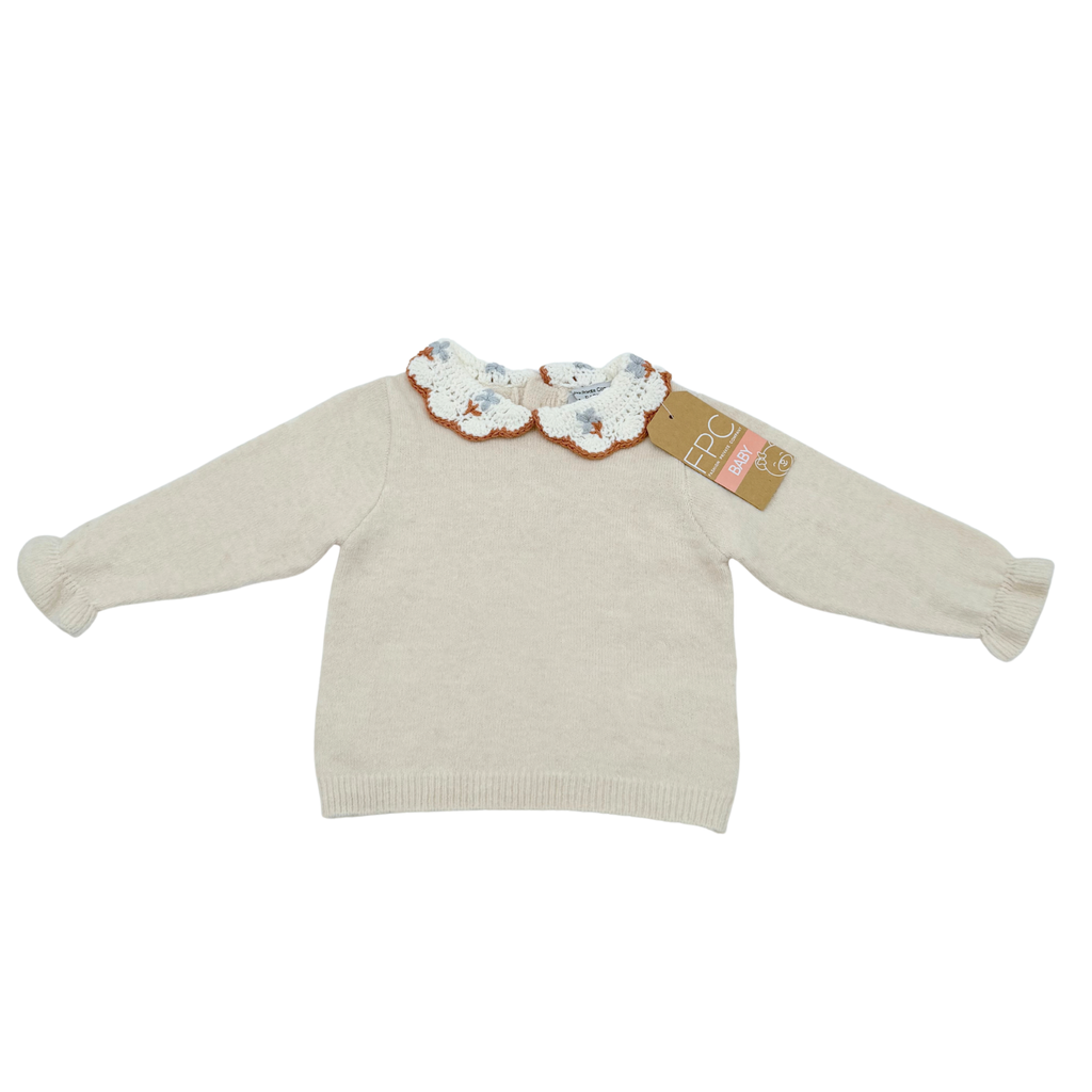 Pull bébé écru avec col fantaisie - 3 mois