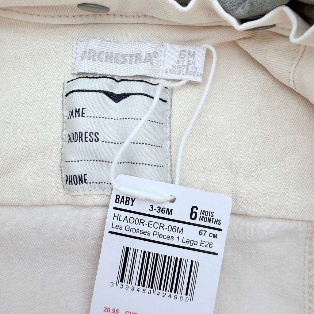 Veste en jean écrue à capuche kaki amovible - 6 mois