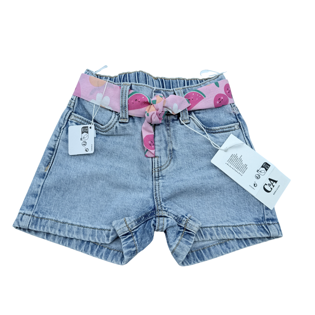 Short en jean avec ceinture fantaisie rose - 3 ans