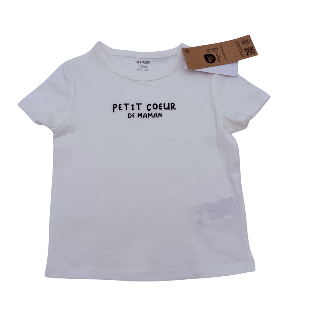 T-shirt blanc imprimé « Petit cœur de maman » — 12 mois